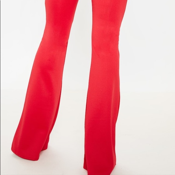 Pretty Little Thing Red Flare Pant & Crop Top Set - Picture 3 of 8